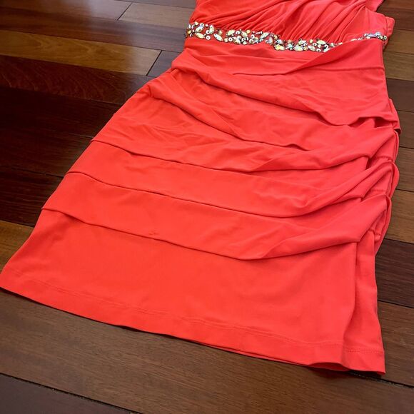 Vintage DEB 90s Y2k Mini Dress One Shoulder Bright Rhinestone HOCO event prom - Picture 4 of 11